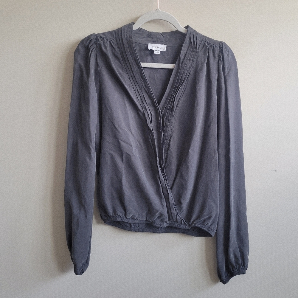 Evereve Cupro Surplice Blouse In‎ Charcoal
